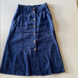 Navy linen button down skirt